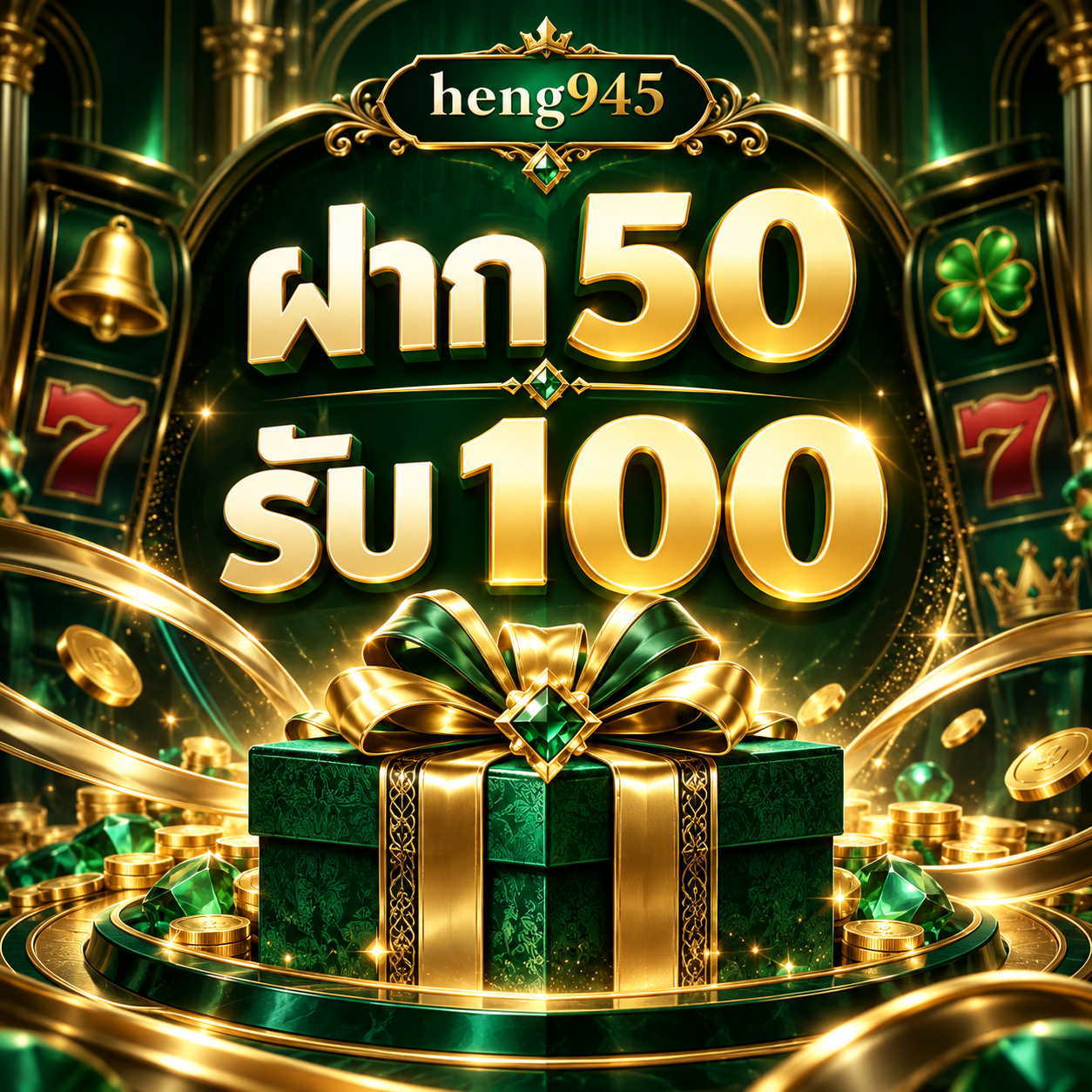 ภาพโปรโมชั่น heng945 ข้อความฝาก 50 รับ 100 พร้อมกล่องของขวัญ